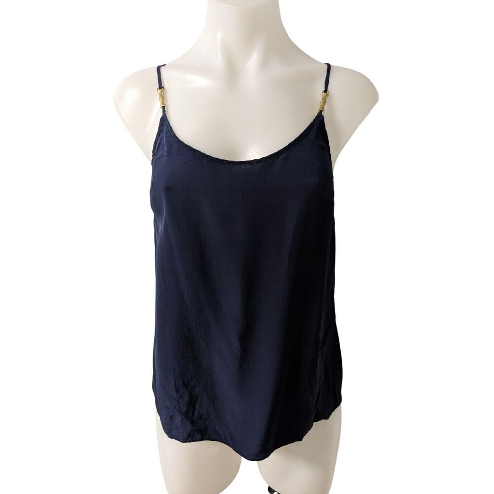 Lilly Pulitzer XS Silk Cami Camisole Top Navy Gold Adjustable Straps Sleeveless